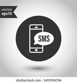 SMS vector icon. Mobile phone  SMS vector sign. Bubble chat SMS symbol. EPS 10. Round icon design