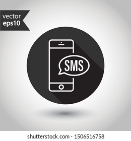 SMS vector icon. Mobile phone  SMS vector sign. Bubble chat SMS symbol. EPS 10. Round icon design with shadow