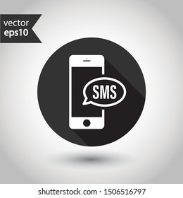 SMS vector icon. Mobile phone  SMS vector sign. Bubble chat SMS symbol. EPS 10. Round icon design with shadow