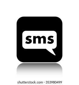 sms vector icon on black button with reflection