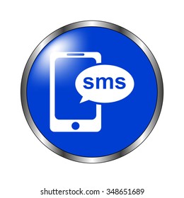 Sms - vector icon on the blue button