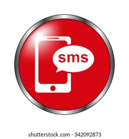 Sms - vector icon on the  red button