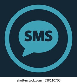 Sms vector icon. Style is flat rounded symbol, blue color, rounded angles, dark blue background.