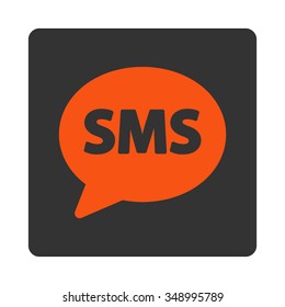 Sms vector icon. Style is flat rounded square button, orange and gray colors, white background.