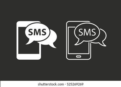 SMS vector icon. White illustration isolated on black background for graphic and web design.