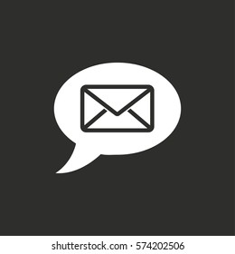 SMS vector icon. White illustration isolated on black background for graphic and web design.