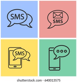 SMS vector icons set. Black illustration isolated for graphic and web design.