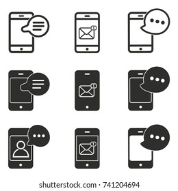 SMS vector icons set. Black illustration isolated for graphic and web design.