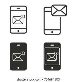 SMS vector icons set. Black illustration isolated for graphic and web design.