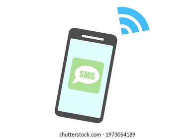"SMS" written on the screen of a smart phone. Vector illustration.