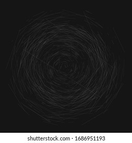 Smudge, smear, grungy monochrome, black and white volute, vortex shape. Twisted helix element. Rotation, spin and twist concept design. Abstract greyscale spiral, swirl, twirl illustration