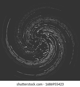 Smudge, smear, grungy monochrome, black and white volute, vortex shape. Twisted helix element. Rotation, spin and twist concept design. Abstract greyscale spiral, swirl, twirl illustration