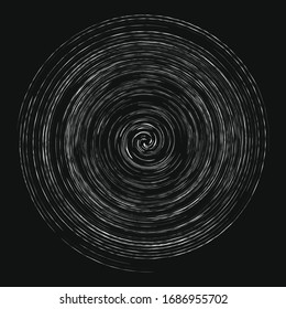 Smudge, smear, grungy monochrome, black and white volute, vortex shape. Twisted helix element. Rotation, spin and twist concept design. Abstract greyscale spiral, swirl, twirl illustration
