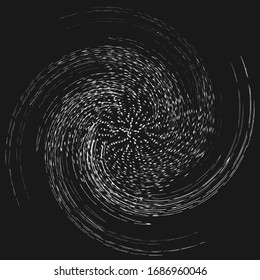Smudge, smear, grungy monochrome, black and white volute, vortex shape. Twisted helix element. Rotation, spin and twist concept design. Abstract greyscale spiral, swirl, twirl illustration
