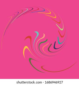 Smudged, smeared creamy single mottled, multi-color and colorful spiral, swirl, twirl element. Twisted cyclic, circular and radial, radiating whorl, volute shape over colored backdrop, background