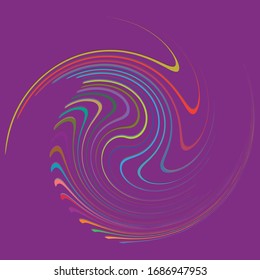 Smudged, smeared creamy single mottled, multi-color and colorful spiral, swirl, twirl element. Twisted cyclic, circular and radial, radiating whorl, volute shape over colored backdrop, background