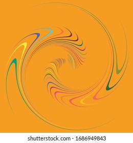 Smudged, smeared creamy single mottled, multi-color and colorful spiral, swirl, twirl element. Twisted cyclic, circular and radial, radiating whorl, volute shape over colored backdrop, background