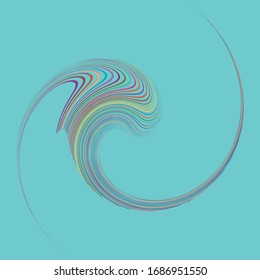 Smudged, smeared creamy single mottled, multi-color and colorful spiral, swirl, twirl element. Twisted cyclic, circular and radial, radiating whorl, volute shape over colored backdrop, background