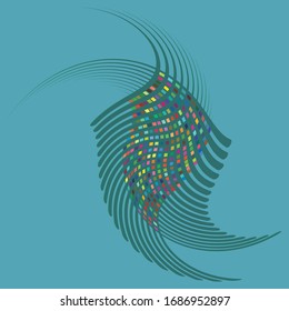 Smudged, smeared creamy single mottled, multi-color and colorful spiral, swirl, twirl element. Twisted cyclic, circular and radial, radiating whorl, volute shape over colored backdrop, background