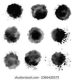 Smudged sumi ink round texture set