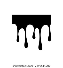 Manchas de pintura negra. Ilustración vectorial de gotas goteantes. Dibujo del flujo hacia abajo del líquido. Muestra de sangre, moco o pintura