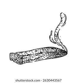 smudging palo santo hand drawn. ritual energy, meditation cleansing, spiritual fragrance smudging palo santo vector sketch. isolated black illustration