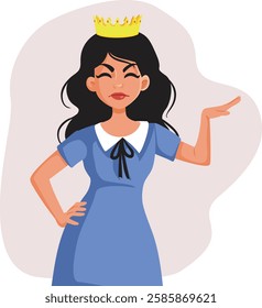 
Smug Arrogant Privileged Lady Wearing Crown Vector Illustration. Self important narcissistic woman feeling like royalty 
