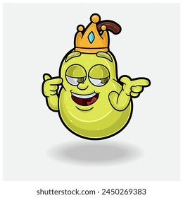 Smug expression with Pear Fruit Crown Mascot Character Cartoon. Vector Illustrations