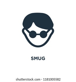 Smug icon. Black filled vector illustration. Smug symbol on white background. Can be used in web and mobile.