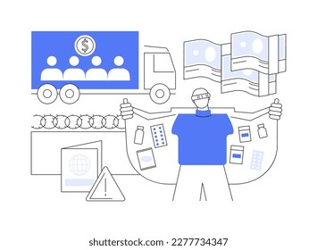 Smuggling abstract concept vector illustration. Illegal goods transportation, people trafficking, illicit transfer, immigration with fake documents, crossing border, contraband abstract metaphor.