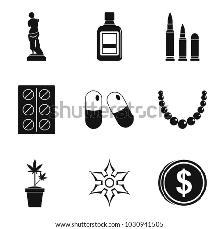 Smuggling goods icons set. Simple set of 9 smuggling goods vector icons for web isolated on white background