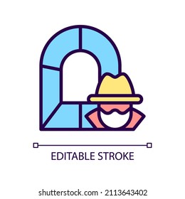 Smuggling tunnel RGB color icon. Secret passage. Underground country border trespassing. Isolated vector illustration. Simple filled line drawing. Editable stroke. Pixel perfect. Arial font used