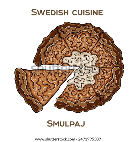 Smulpaj - A Swedish crumble pie made with a fruit filling and a crispy crumble topping. Hand-drawn vector illustration