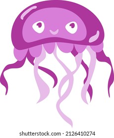 Smyling violet purple jellyfish flat character for kids and comic