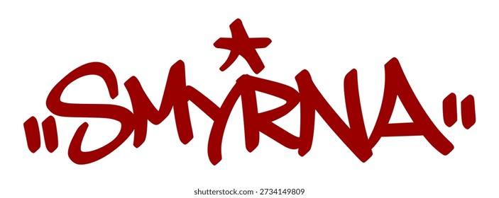Smyrna graffiti tag in bold red lettering on white background. Clean urban style, perfect for southern culture, music, and creative street art projects.