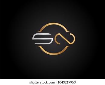 SN circle Shape Letter logo Design in silver gold color
