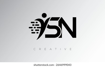 SN Creative Digital Monogram Logo - Futuristisches Briefmarkendesign mit menschlicher Form, Pixelbewegung und minimalem Tech-Stil für innovative Markenidentität
