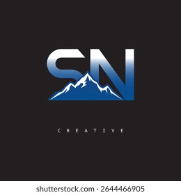 SN Creative Mountain Logo Bold Gradient Letter mark Branding Design for Business Outdoor Brands