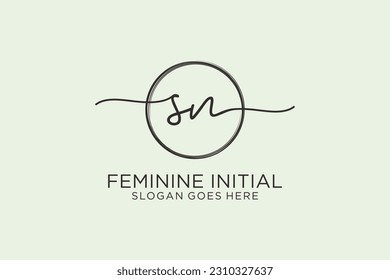 Logo de escritura a mano de SN con el logotipo del vector de plantilla de círculo de la firma inicial, boda, moda, floral y botánica con plantilla creativa.