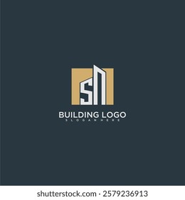 SN initial letter building logo for real estate with square design