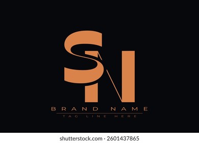 SN initial letter logo design. Letter S and N luxury alphabet letter logo icon template