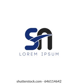 sn initial letter uppercase logo blue and black