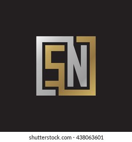 SN initial letters looping linked square elegant logo golden silver black background
