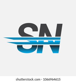 SN initial logo company name colored black and blue, Simple and Modern Logo Design.