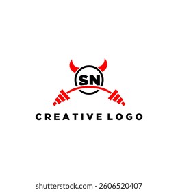 SN initial monogram for fitnes or gym logo with devil style design