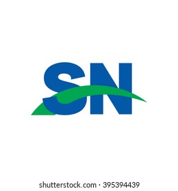 SN initial overlapping swoosh letter logo blue green