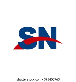 SN initial overlapping swoosh letter logo blue red