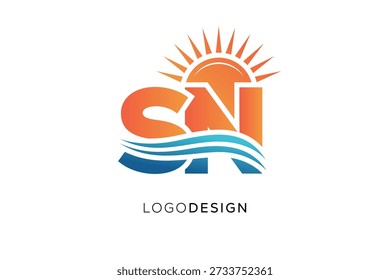 SN Letter Logo Monogram Sun Wave Modern Branding Design