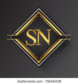 SN Letter logo in a square shape gold and silver colored geometric ornaments.