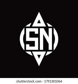 Logotipo SN con círculo redondeado combinando la plantilla de diseño de triángulo superior e inferior
